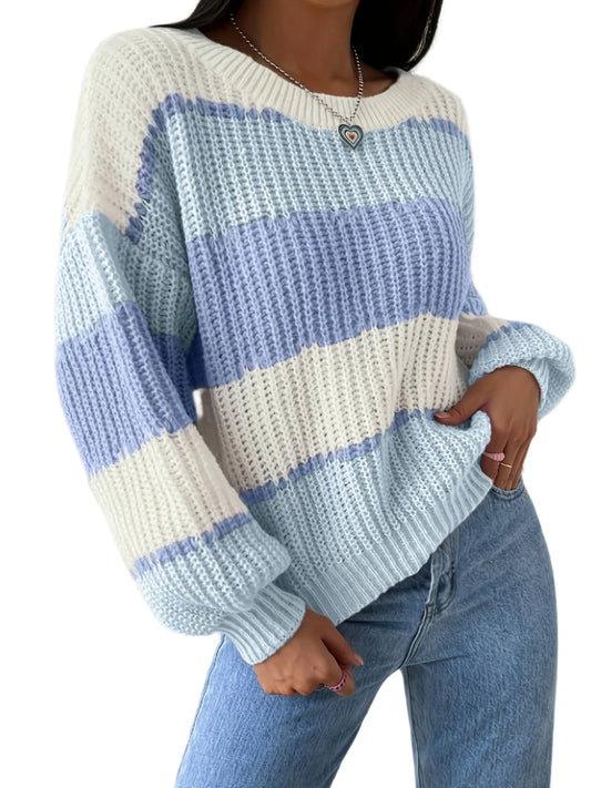 Lantern Sleeve Color Block Sweater