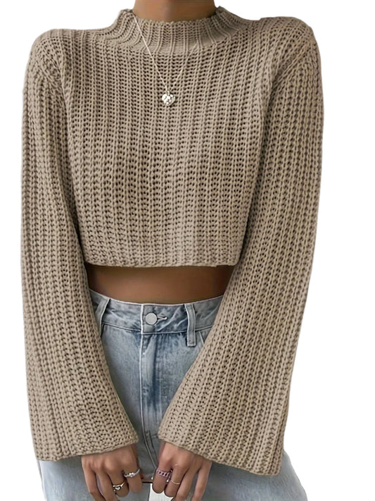 Elegant Mock Neck Flare Sleeve Sweater